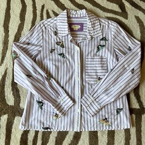 Anthropologie Maeve Embroidered Button Down Shirt in Butterfly S